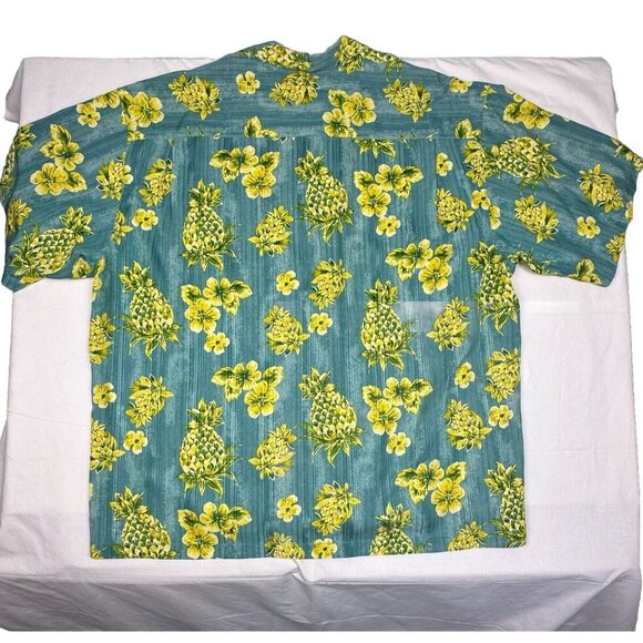 TOMMY BAHAMA Men's Sz 2XL Shirt Pineapple‎ Blue CAMP HAWAIIAN SILK Yellow Floral - Picture 6 of 7
